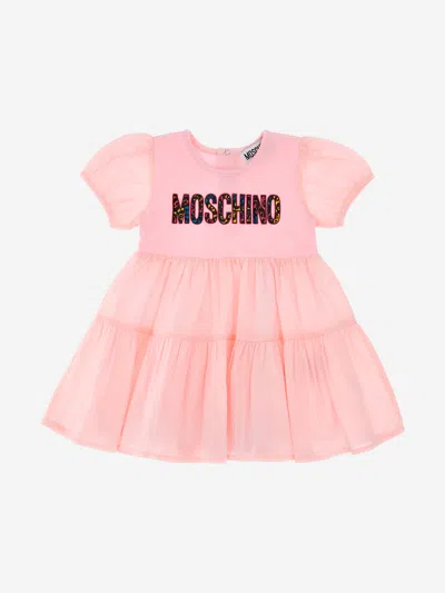 Shop Moschino Baby Girls Animal Print Logo Dress In Pink