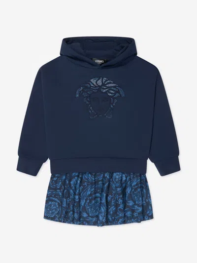 Shop Versace Girls Medusa Sweater Dress In Blue