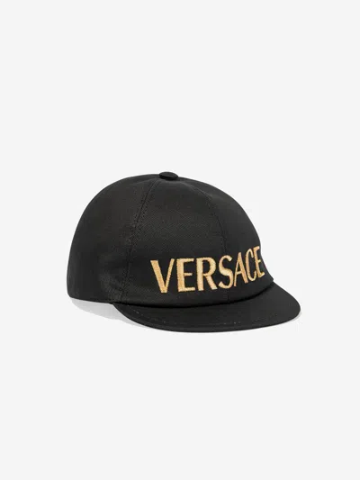 Shop Versace Kids Embroidered Logo Cap In Black