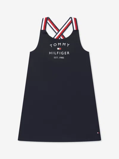 Shop Tommy Hilfiger Girls Logo Dress In Blue