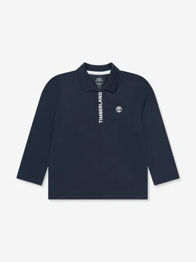 Shop Timberland Boys Long Sleeve Polo Shirt In Blue