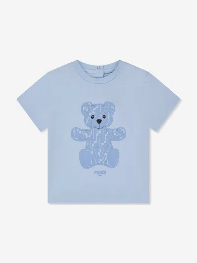 Shop Fendi Baby Boys Teddy Bear T-shirt In Blue