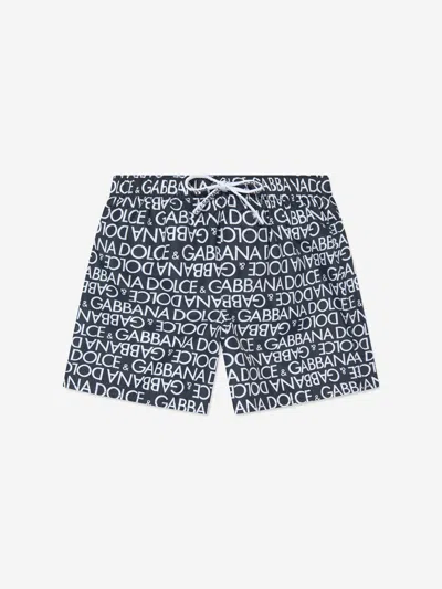 Shop Dolce & Gabbana Boys Logomania Swim Shorts In Blue