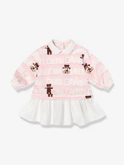Shop Fendi Baby Girls Teddy Graffiti Sweater Dress In Pink