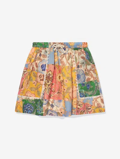 Shop Zimmermann Girls Floral Patch Junie Skirt In Multicoloured