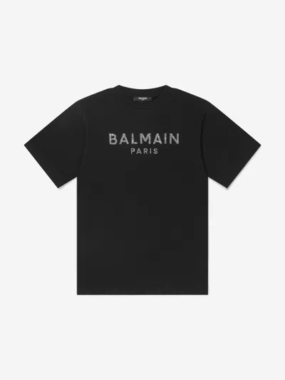 Shop Balmain Girls Wool Logo Dress 10 Yrs Black