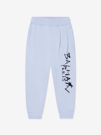Shop Balmain Boys Logo Print Sweatpants Size 8 Yrs In Blue