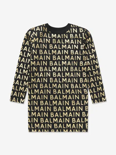 Shop Balmain Girls Logo Sweater Dress In Black