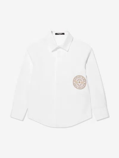 Shop Balmain Boys Logo Shirt In White