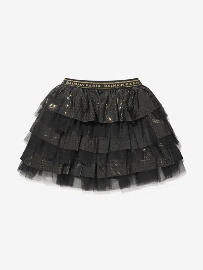 Shop Balmain Girls Ruffle Skirt In Black