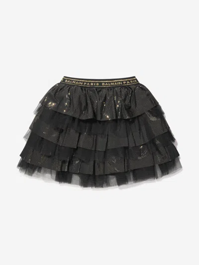 Balmain Tiered Tulle Skirt In Black