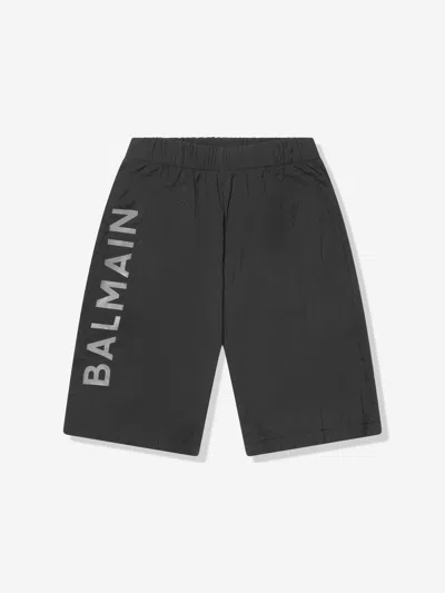 Shop Balmain Boys Logo Swim Shorts In Black
