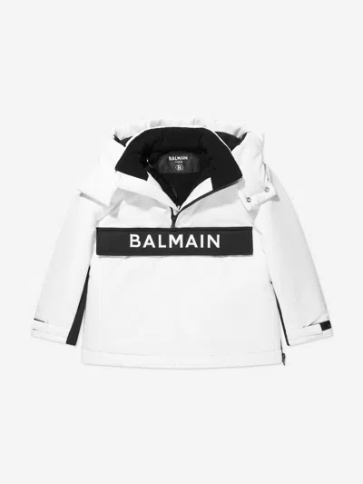 Shop Balmain Kids Logo Ski Jacket In White
