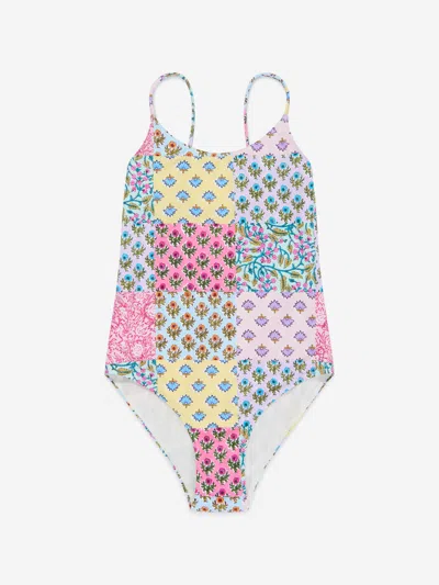 Shop Mc2 Saint Barth Girls Patchwork Swimsuit In Multicoloured