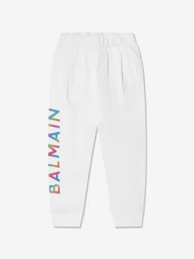 Shop Balmain Girls Logo Joggers In White