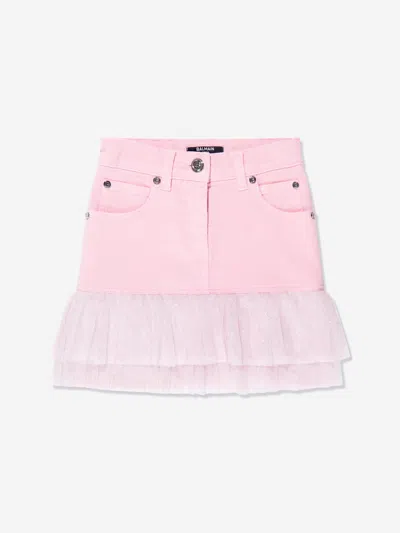 Shop Balmain Girls Pleated Hem Skirt In Pink