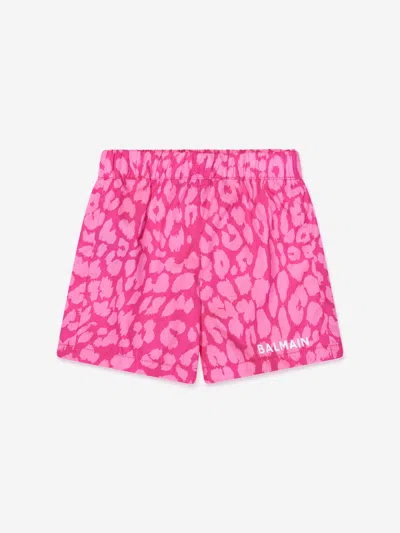 Shop Balmain Baby Girls Leopard Print Shorts In Pink