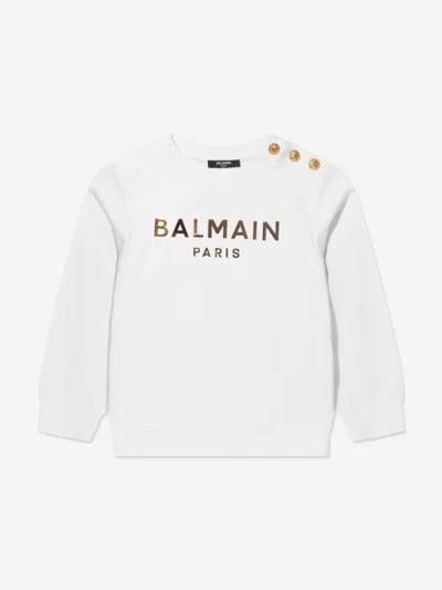 Shop Balmain Boys Logo Sweatshirt In White