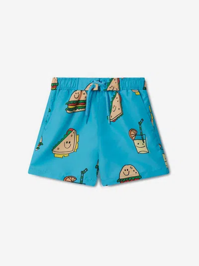 Shop Stella Mccartney Baby Boys Sandwich Print Swim Shorts In Blue