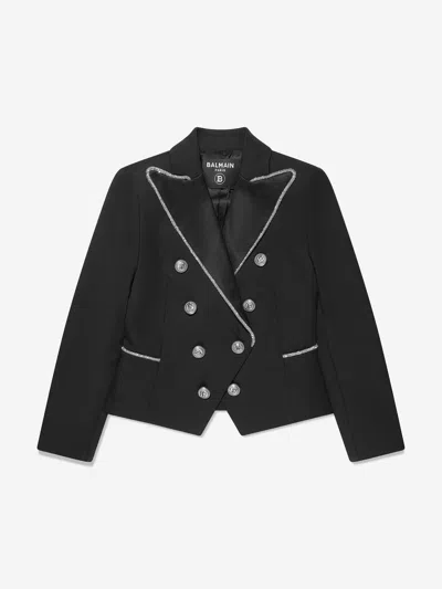 Balmain Girls Wool Suit Jacket In Black
