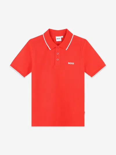 Shop Hugo Boss Boys Logo Print Polo Shirt In Red