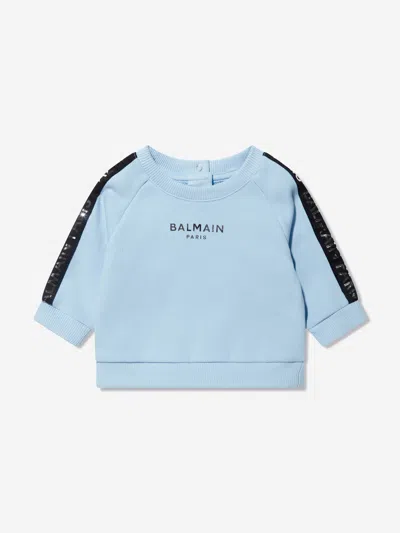 Shop Balmain Baby Boys Logo Sweatshirt In Blue