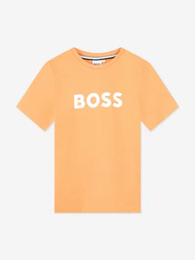 Shop Hugo Boss Boys Logo Print T-shirt In Orange