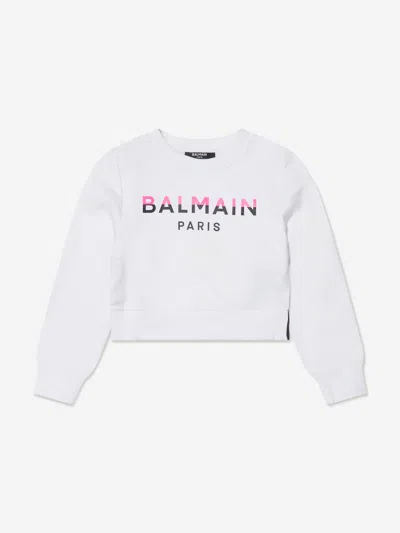 Shop Balmain Girls Logo Sweatshirt In White