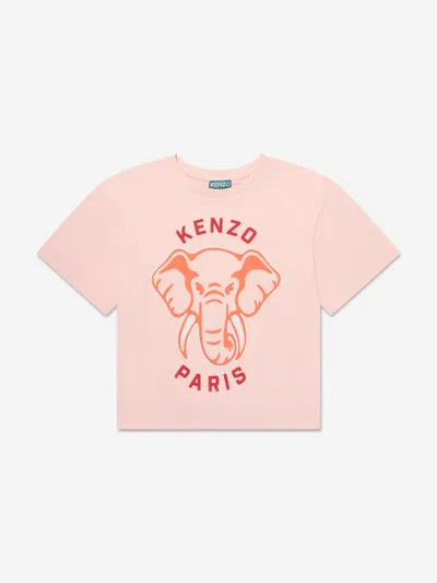 Shop Kenzo Girls Elephant Print T-shirt In Pink