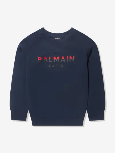 Shop Balmain Boys Logo Sweatshirt In Blue