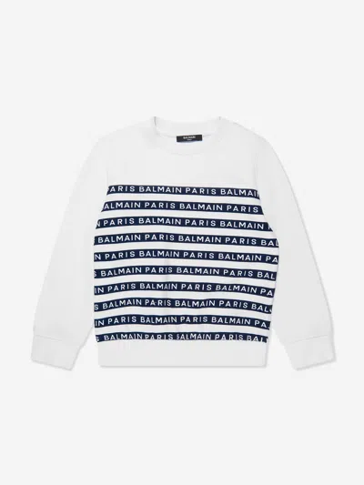 Shop Balmain Boys Striped Logo Sweatshirt In White