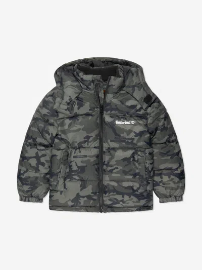 Shop Timberland Boys Camouflage Puffer Jacket In Brown