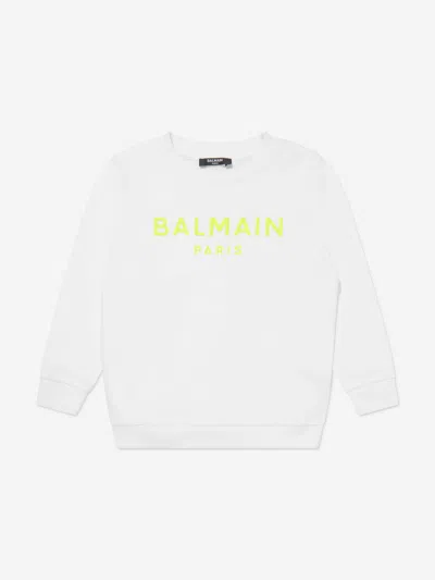 Shop Balmain Boys Logo Sweatshirt In White