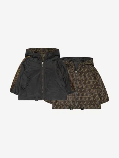 Fendi Kids Logo Trim K-way Jacket 8 Yrs Black In Black