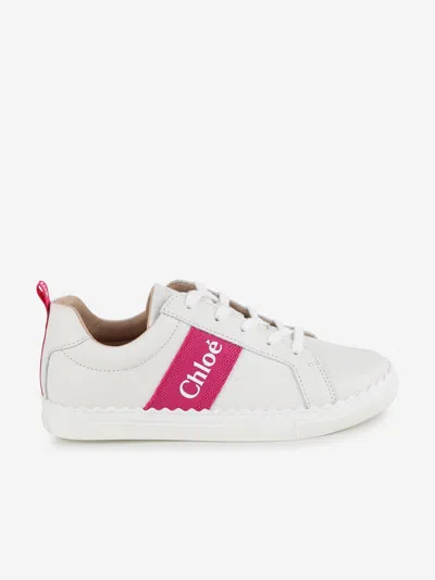 Shop Chloé Girls Leather Logo Trainers In Ivory