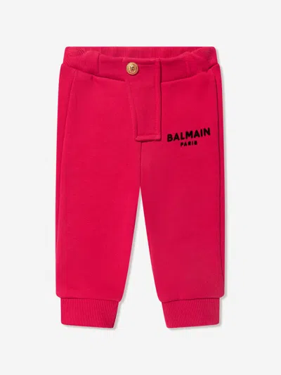 Balmain Logo-print Cotton Tracksuit Bottoms In Red