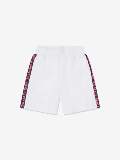 Balmain Logo-print Cotton Shorts In White