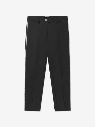 Shop Balmain Girls Wool Suit Trousers In Black