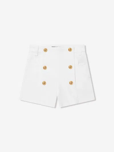 Balmain Button-embellished Denim Shorts In White