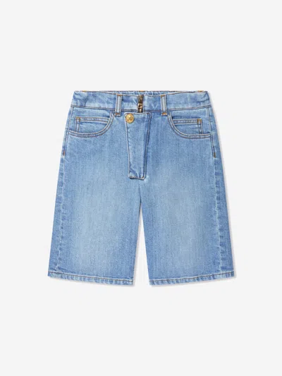 Shop Balmain Boys Denim Shorts In Blue