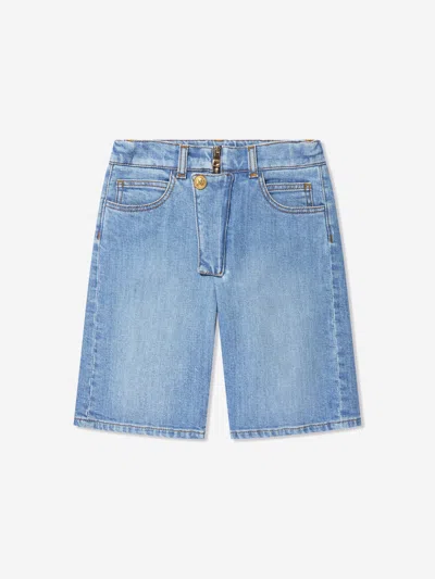 Balmain Button-embellished Denim Shorts In Blue