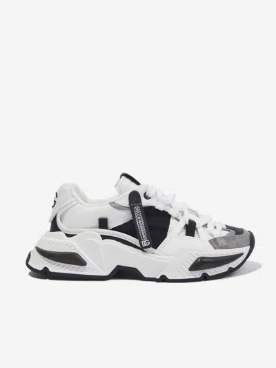 Shop Dolce & Gabbana Boys Mixed Material Airmaster Trainers In White