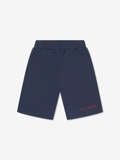 Shop Balmain Boys Logo Jersey Shorts In Blue