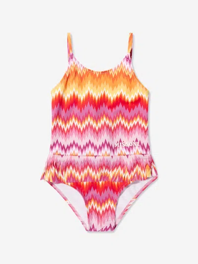 Shop Missoni Girls Zigzag Tassel Swimsuit In Multicoloured