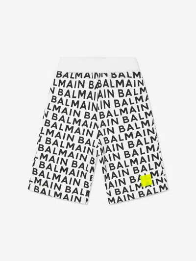 Shop Balmain Boys Logo Jersey Shorts In White