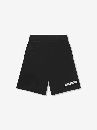 Shop Balmain Boys Logo Jersey Shorts In Black