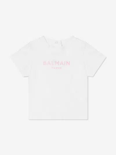 Shop Balmain Baby Girls Logo T-shirt In White