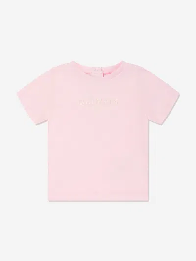 Shop Balmain Baby Girls Logo T-shirt In Pink