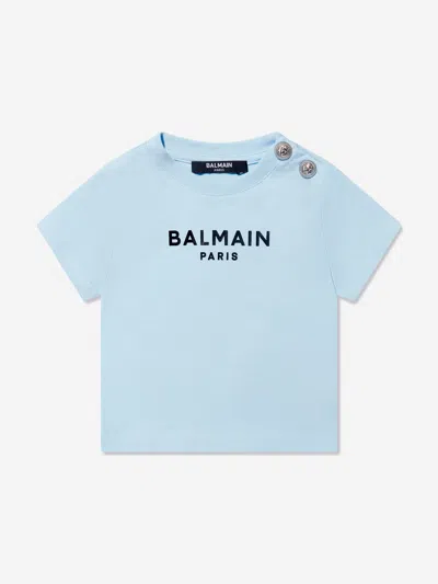 Shop Balmain Baby Boys Logo T-shirt In Blue