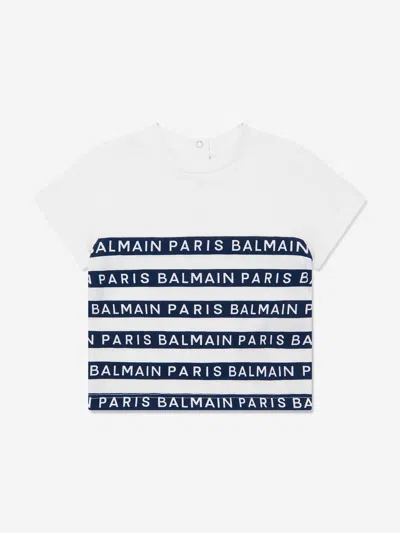 Shop Balmain Baby Boys Striped Logo T-shirt In Blue